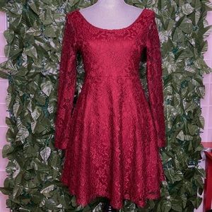 Burgundy Lace Mini Dress